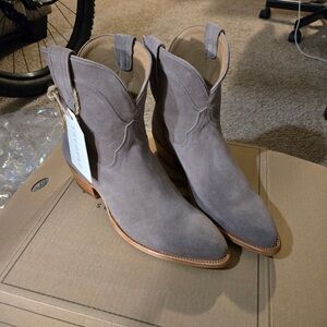 Tecovas Gray Suede Western Ankle Booties